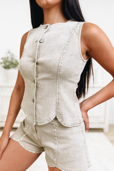 Twinkle & Shine Denim Vest - Sand