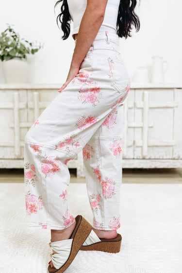 Art Of Romance By Anniewear - Floral Barrel Leg Jeans - Ivory