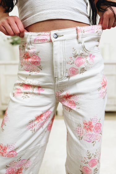 Art Of Romance By Anniewear - Floral Barrel Leg Jeans - Ivory