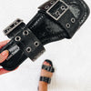 Press Double Buckle Flat Sandals - Black