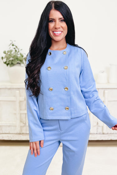 Chic Happens Long Sleeve Top - Light Blue