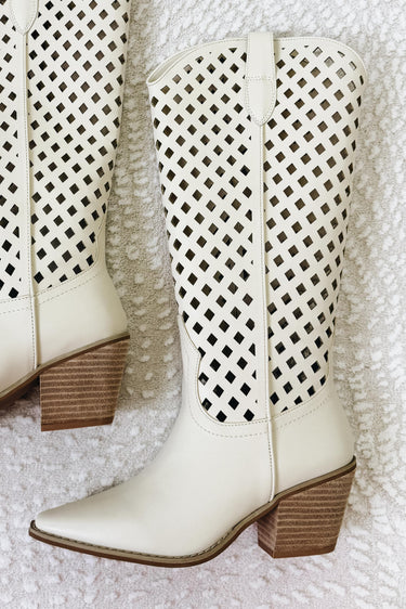 Deana Cut Out Western Boots - Off White