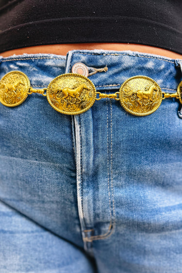 Horse Engraved Medallion Chain Belt - 2 Colors!