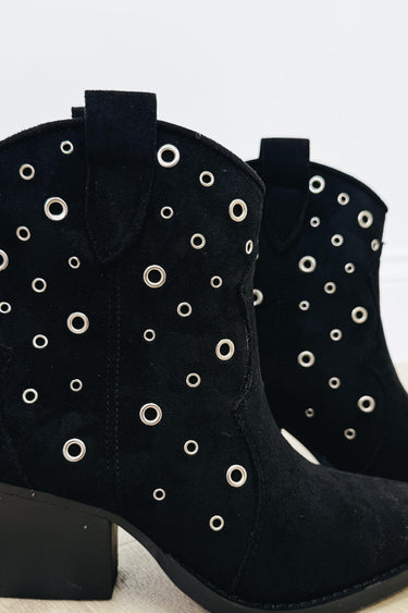 Vaca Studded Western Booties - Black