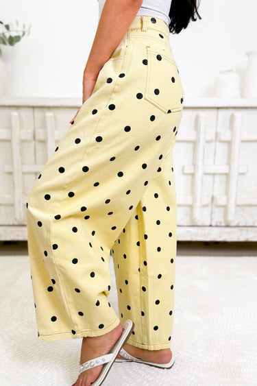 Let It Out Polka Dot Pants - Light Yellow Black