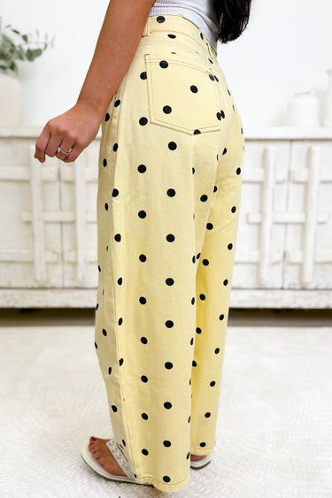 Let It Out Polka Dot Pants - Light Yellow Black