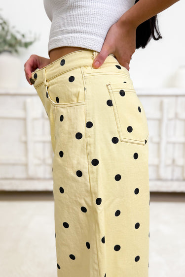 Let It Out Polka Dot Pants - Light Yellow Black
