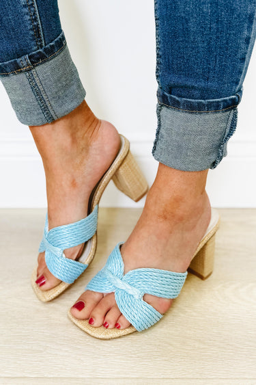 Santiago Raffia Heels - Light Blue