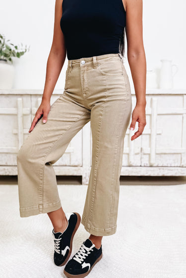 The Icon By Risen - Tummy Control Wide Leg Jeans - Latte