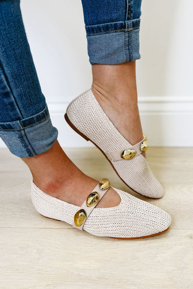 Dorothy Woven Square Toe Flats - Bone