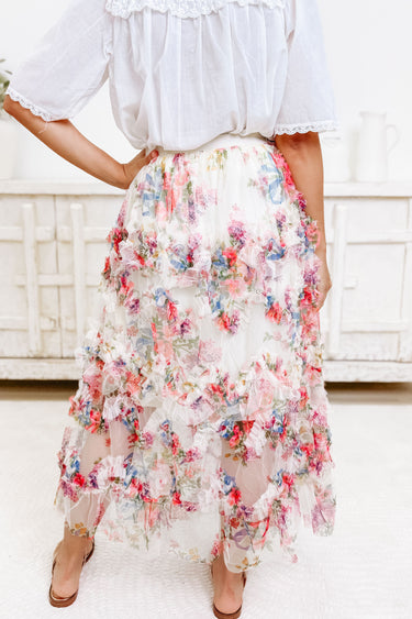 Ruffle & Bloom Floral Midi Skirt
