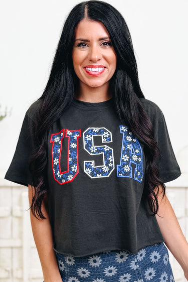 USA Floral Graphic Tee - 2 Colors!