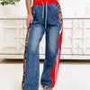 On Your Mark Leopard Pants - Red Denim Blue