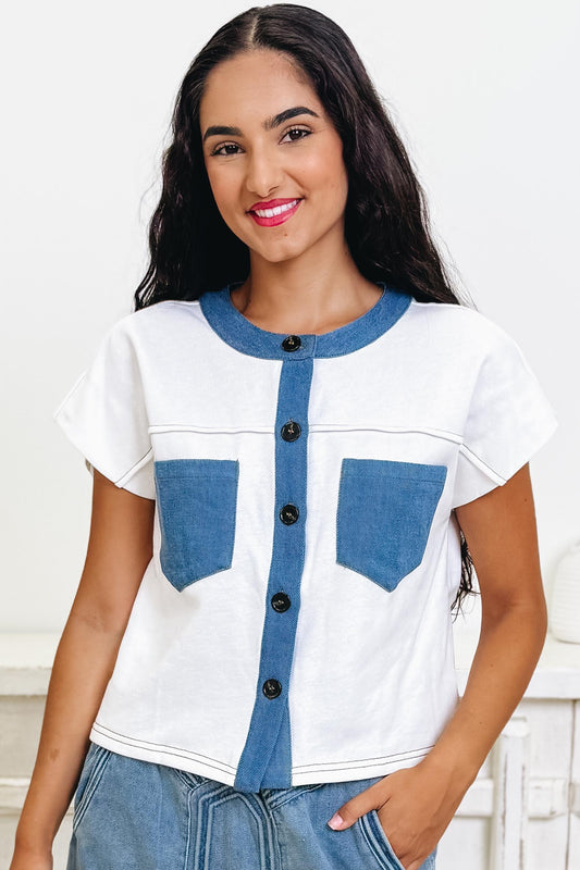 Compare & Contrast Button Down Top