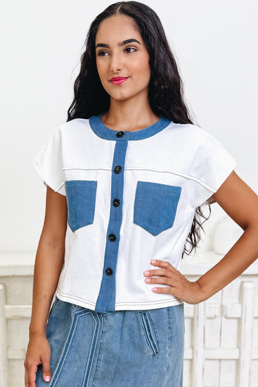 Compare & Contrast Button Down Top