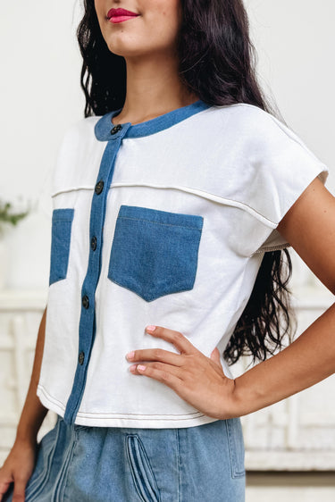 Compare & Contrast Button Down Top