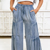 Top Tiered Wide Leg Pants - Washed Denim