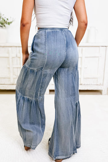 Top Tiered Wide Leg Pants - Washed Denim