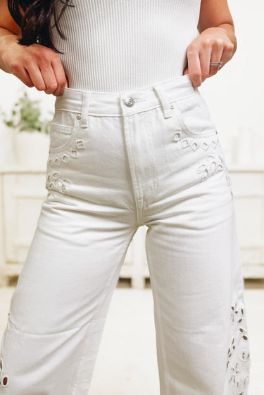 Pretty Little Pair By Saige Denim - Barrel Jeans - White