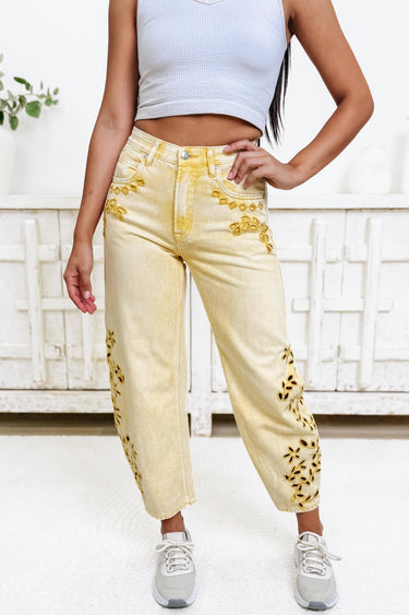 Pretty Little Pair By Saige Denim - Barrel Jeans - Yellow