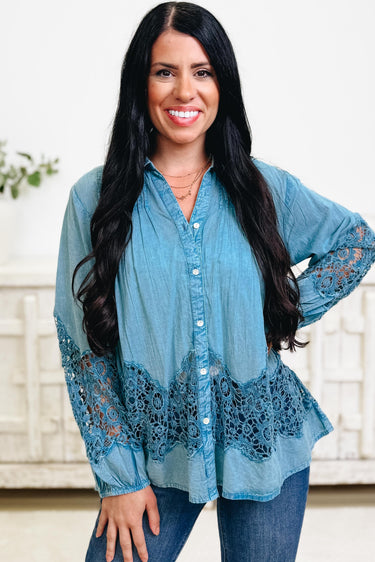 A Little Lace Love Button Down Top - 2 Colors!