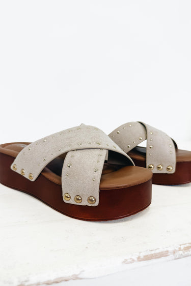 Uma Studded Platform Sandals - Beige