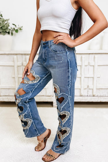 Too Cute To Handle Heart Cut Out Jeans - Denim