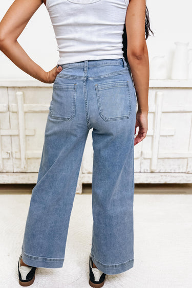 Sleek & Repeat By Zenana - Wide Leg Pintuck Jeans - Light