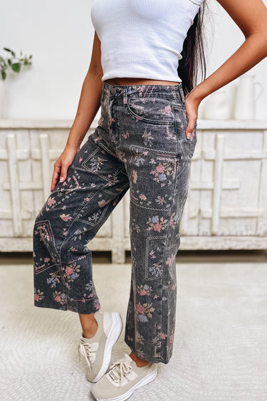 Feel Like This Floral Pants - Black Denim