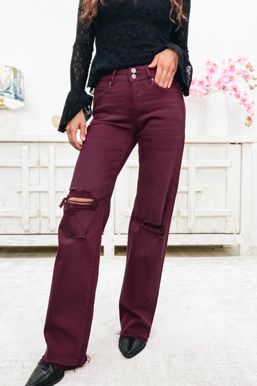 True Obsession By Denim BAR - Tummy Control Jeans - Burgundy