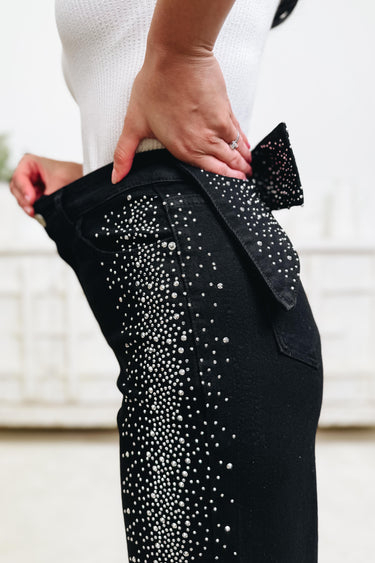 Chasing Waterfalls Rhinestone Jeans - Black