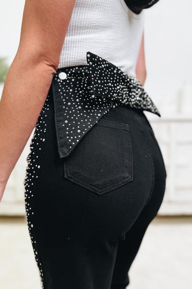 Chasing Waterfalls Rhinestone Jeans - Black