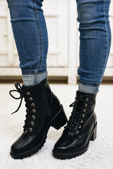 Aqua Lace Up Booties - Black PU