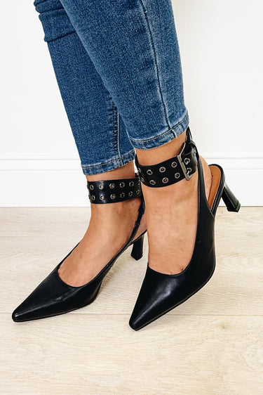 Trinee Slingback Ankle Strap Heels - Black