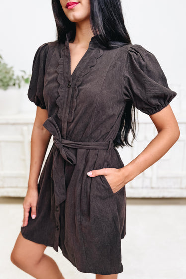 Like & Love Corduroy Belt Dress - 2 Colors!