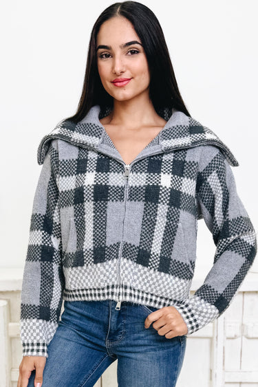 Gridlocked Checkered Sweater Jacket- 2 Colors!