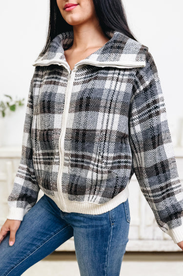 Elevated Everyday Plaid Zip Up Sweater