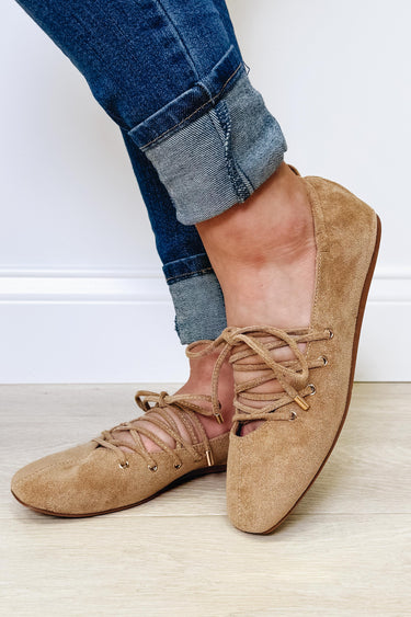 Corky's Tied Up Flats - Camel Faux Suede
