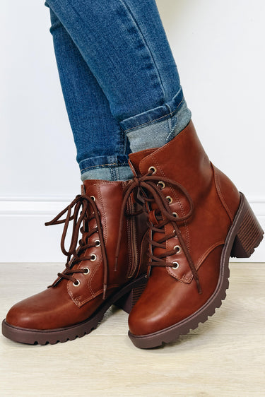 Aqua Lace Up Booties - Tan PU