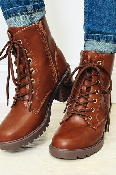 Aqua Lace Up Booties - Tan PU