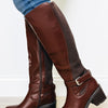 Aqua Knitted High Knee Boots - Brown PU
