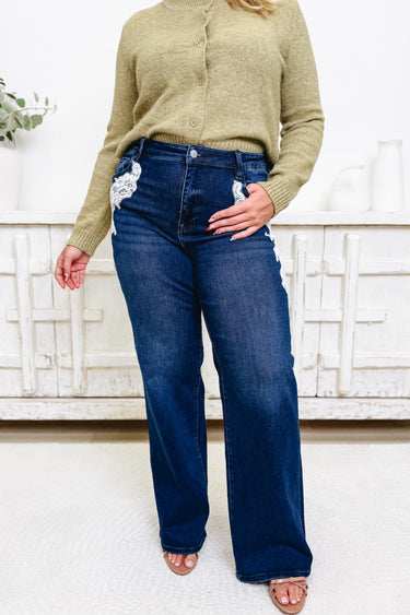 Sweet Embrace By Risen - Wide Leg Lace Jeans