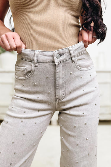 Just for Kicks Studded Jeans By Blue B - Light Grey