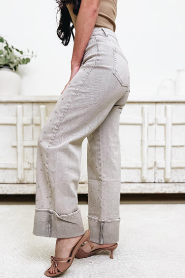 Just for Kicks Studded Jeans By Blue B - Light Grey