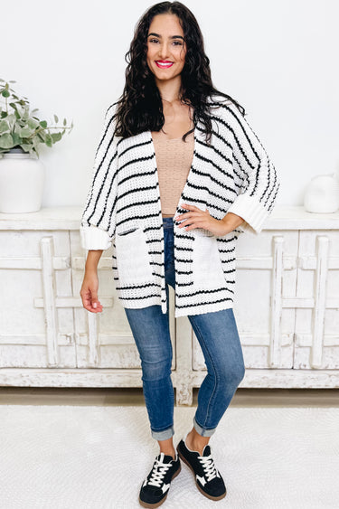 Striped Right Open Knit Cardigan - 2 Colors!