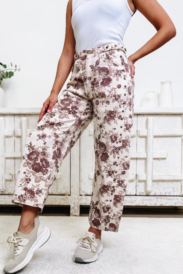 A Wild Floral Place Barrel Pants - Cream Brown