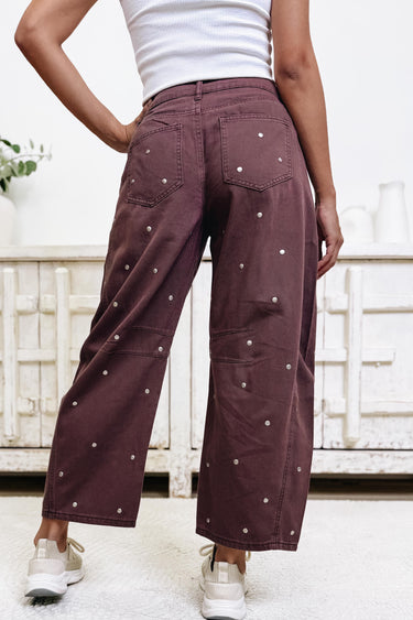 Like Never Before Studded Barrel Pants - Brown