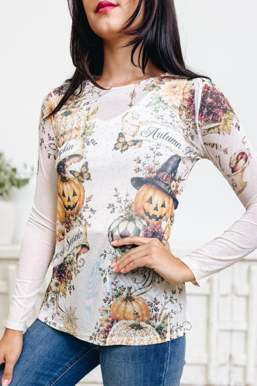 Hello Pumpkin Mesh Top