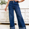 Always On Time Cuffed Wide Leg Jeans - Denim