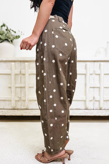 Feeling On Point Polka Dot Barrel Pants - Brown Ivory